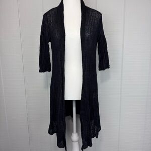 Elieen Fisher Black Gauze Lightweight Mohair Open Cardigan Duster Half Sleeve S